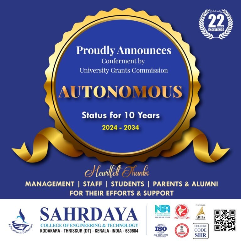  Sahrdaya College of Engineering and Technology -granted autonomous status by the UGC for 10 years! 